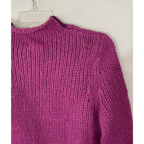 LL Bean Small Fuzzy Mohair Blend Pullover Cable Pink Purple Sweater Braided - Picture 4 of 6